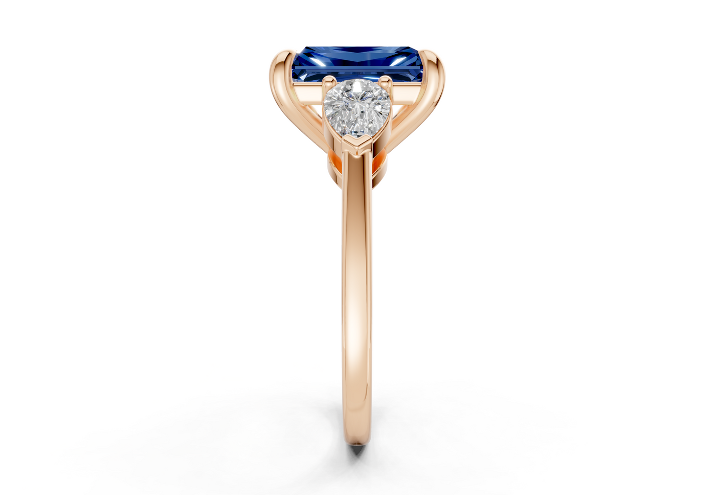 Vine Sapphire Gemstone Three Stone Radiant Cut 1.8mm Engagement Ring