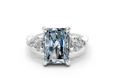 Vine Blue Diamond Three Stone Radiant Cut 1.8mm Engagement Ring