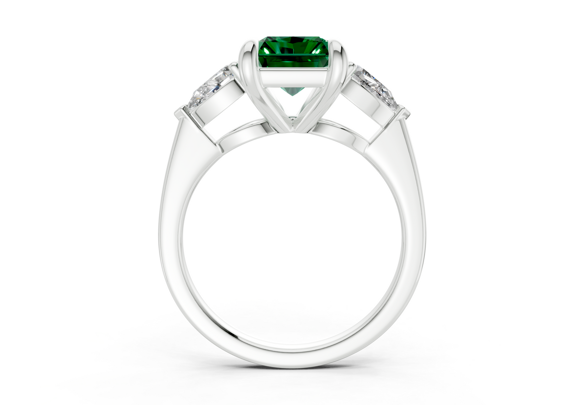 Vine Emerald Gemstone Three Stone Radiant Cut 1.8mm Engagement Ring