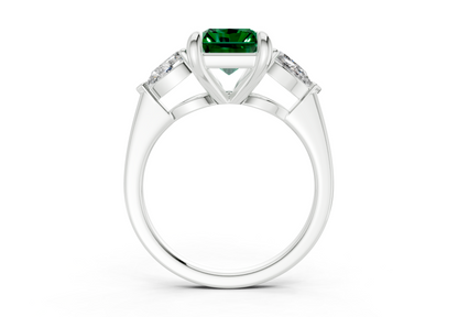 Vine Emerald Gemstone Three Stone Radiant Cut 1.8mm Engagement Ring