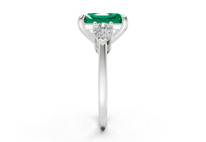 Vine Emerald Gemstone Three Stone Radiant Cut 1.8mm Engagement Ring