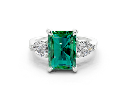 Vine Emerald Gemstone Three Stone Radiant Cut 1.8mm Engagement Ring