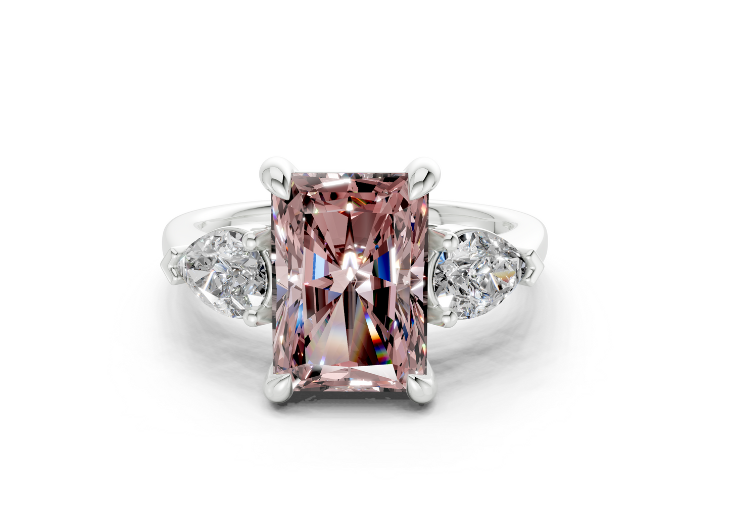 Vine Pink Diamond Three Stone Radiant Cut 1.8mm Engagement Ring