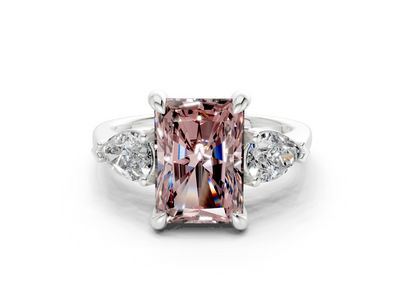 Vine Pink Diamond Three Stone Radiant Cut 1.8mm Engagement Ring