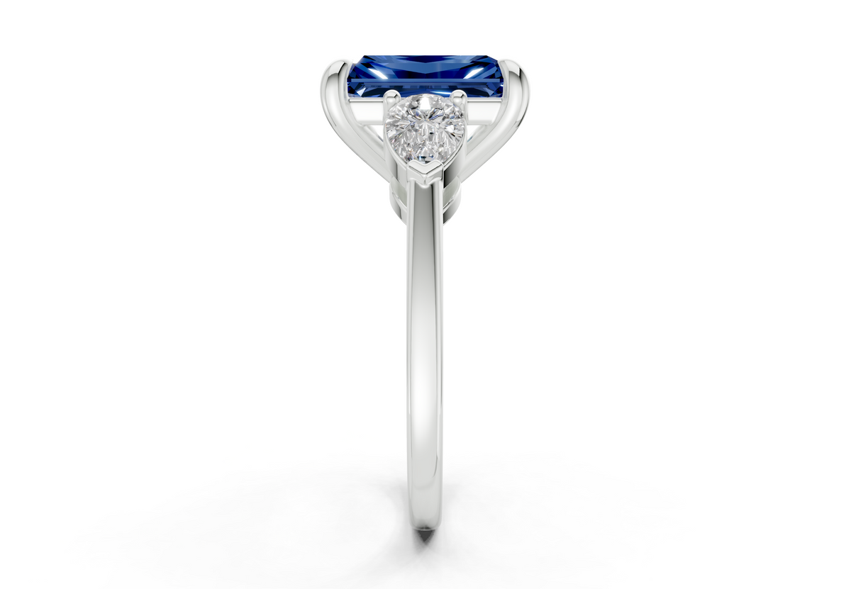 Vine Sapphire Gemstone Three Stone Radiant Cut 1.8mm Engagement Ring