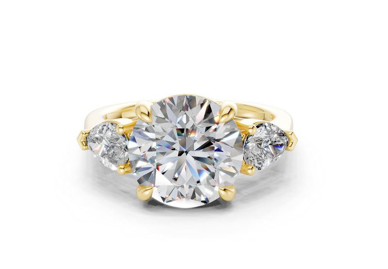 The Vara Three-Stone — 5.00ct Round E VS1  with Pear Side Stones