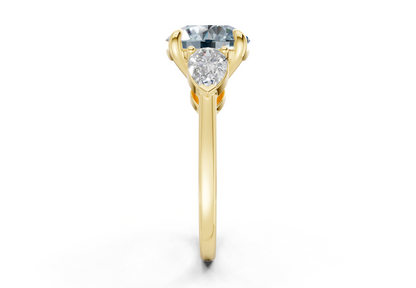 Vine Blue Diamond Three Stone Round Cut 1.8mm Engagement Ring