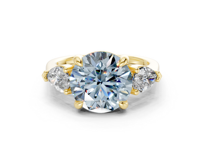 Vine Blue Diamond Three Stone Round Cut 1.8mm Engagement Ring