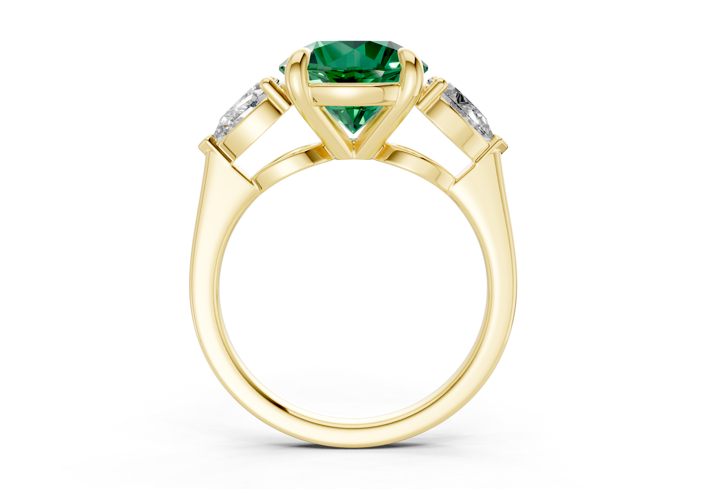 Vine Emerald Gemstone Three Stone Round Cut 1.8mm Engagement Ring