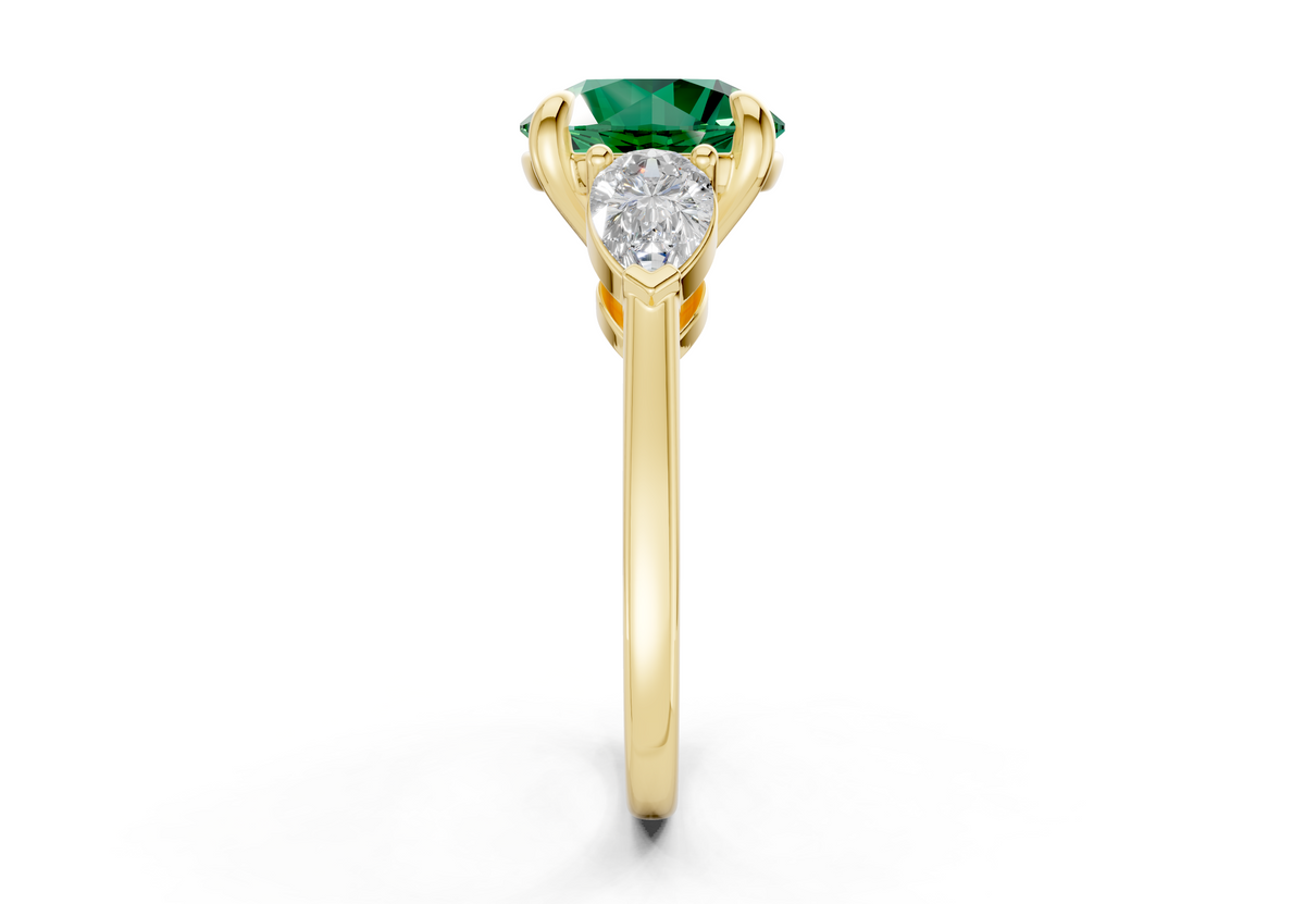 Vine Emerald Gemstone Three Stone Round Cut 1.8mm Engagement Ring