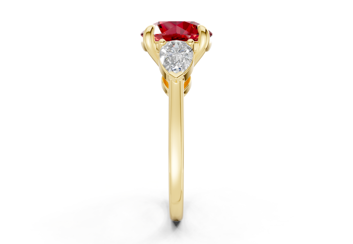 Vine Ruby Gemstone Three Stone Round Cut 1.8mm Engagement Ring