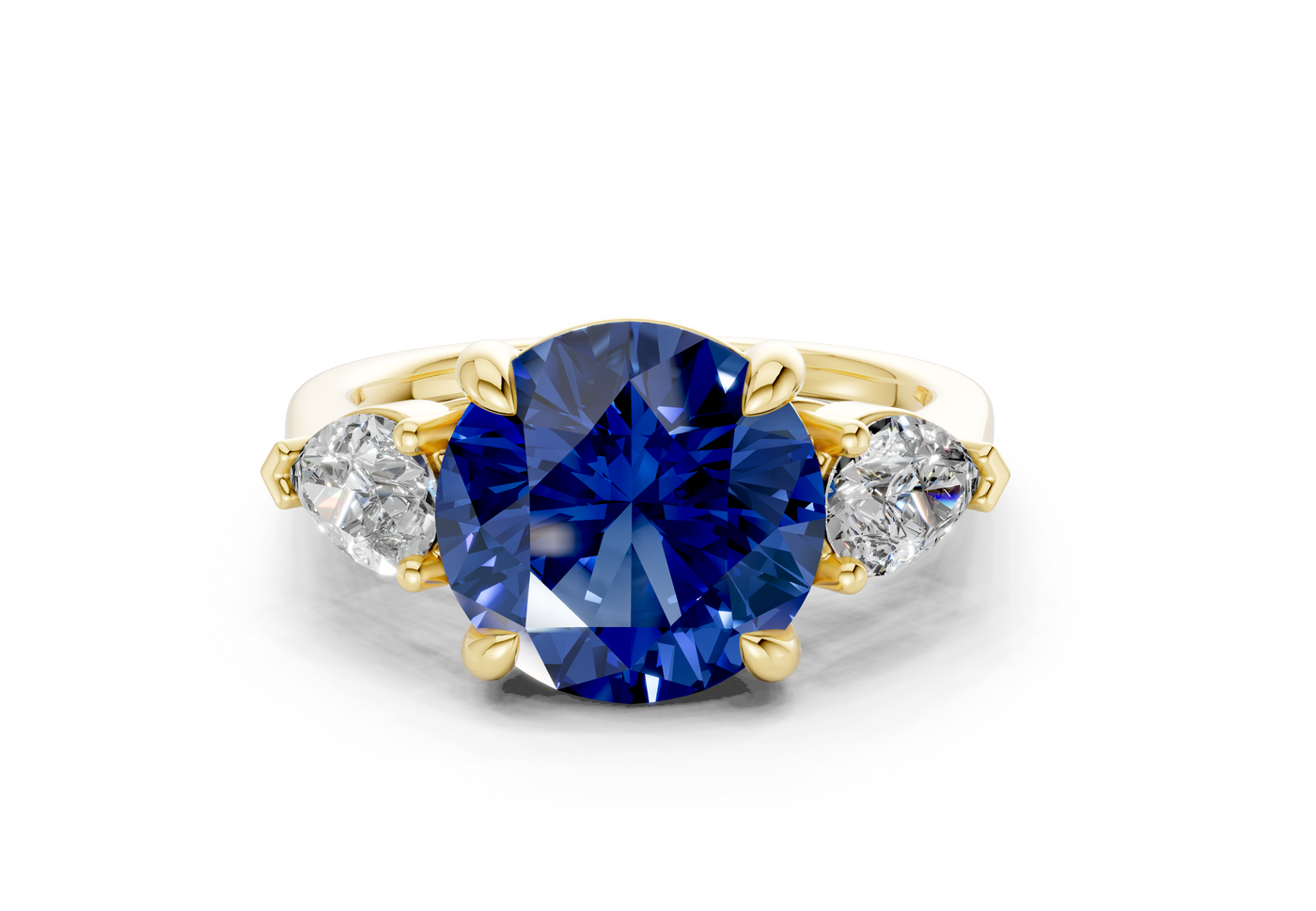 Vine Sapphire Gemstone Three Stone Round Cut 1.8mm Engagement Ring