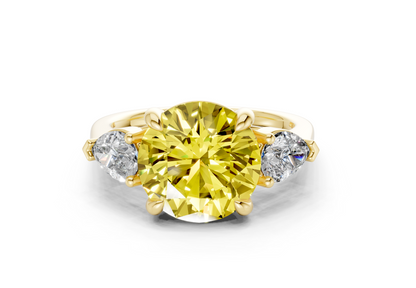 Vine Yellow Diamond Three Stone Round Cut 1.8mm Engagement Ring