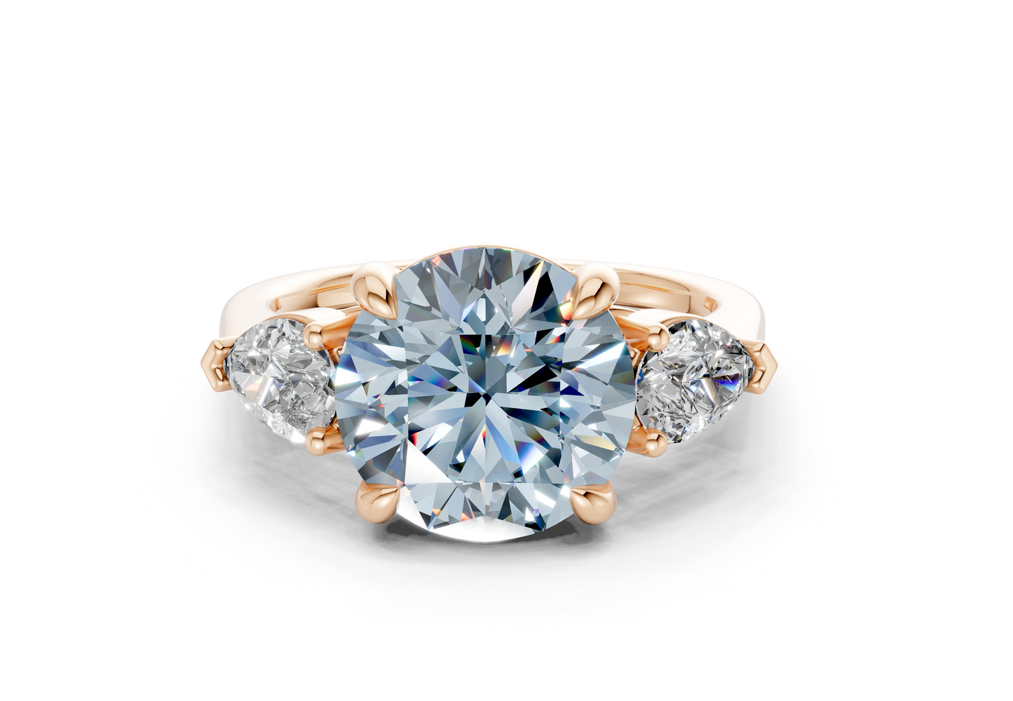 Vine Blue Diamond Three Stone Round Cut 1.8mm Engagement Ring