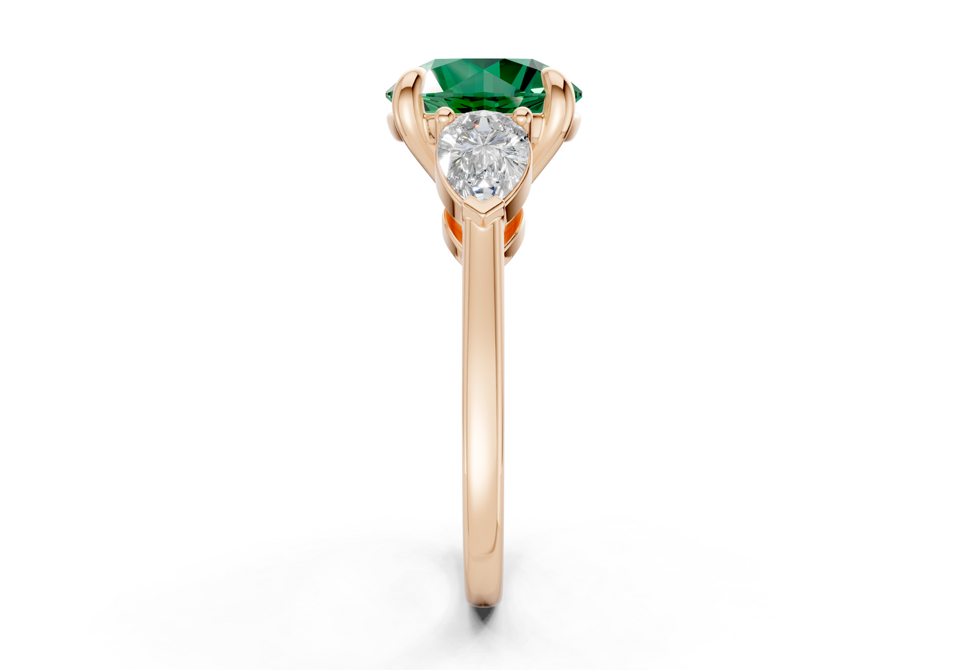 Vine Emerald Gemstone Three Stone Round Cut 1.8mm Engagement Ring