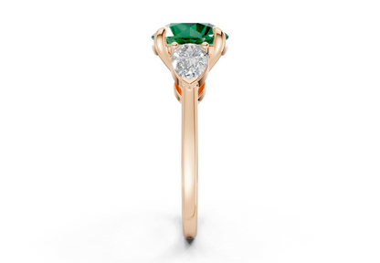 Vine Emerald Gemstone Three Stone Round Cut 1.8mm Engagement Ring
