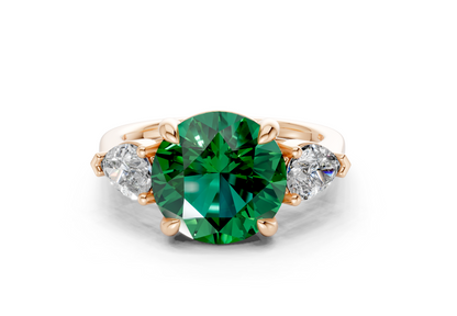 Vine Emerald Gemstone Three Stone Round Cut 1.8mm Engagement Ring