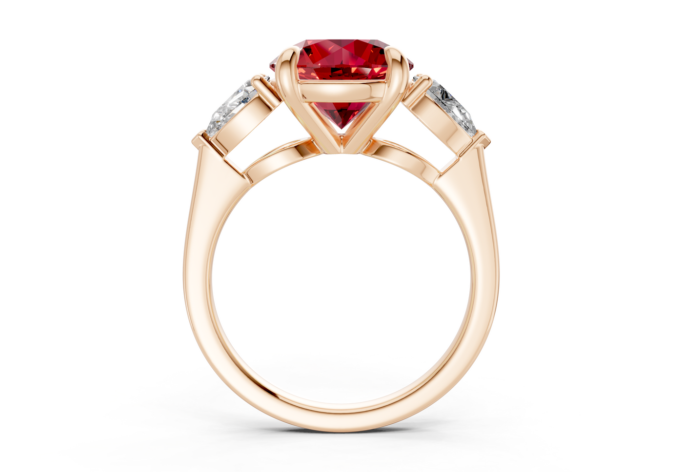 Vine Ruby Gemstone Three Stone Round Cut 1.8mm Engagement Ring