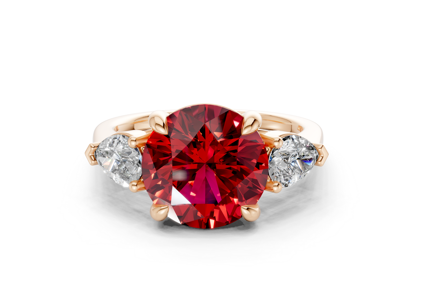 Vine Ruby Gemstone Three Stone Round Cut 1.8mm Engagement Ring