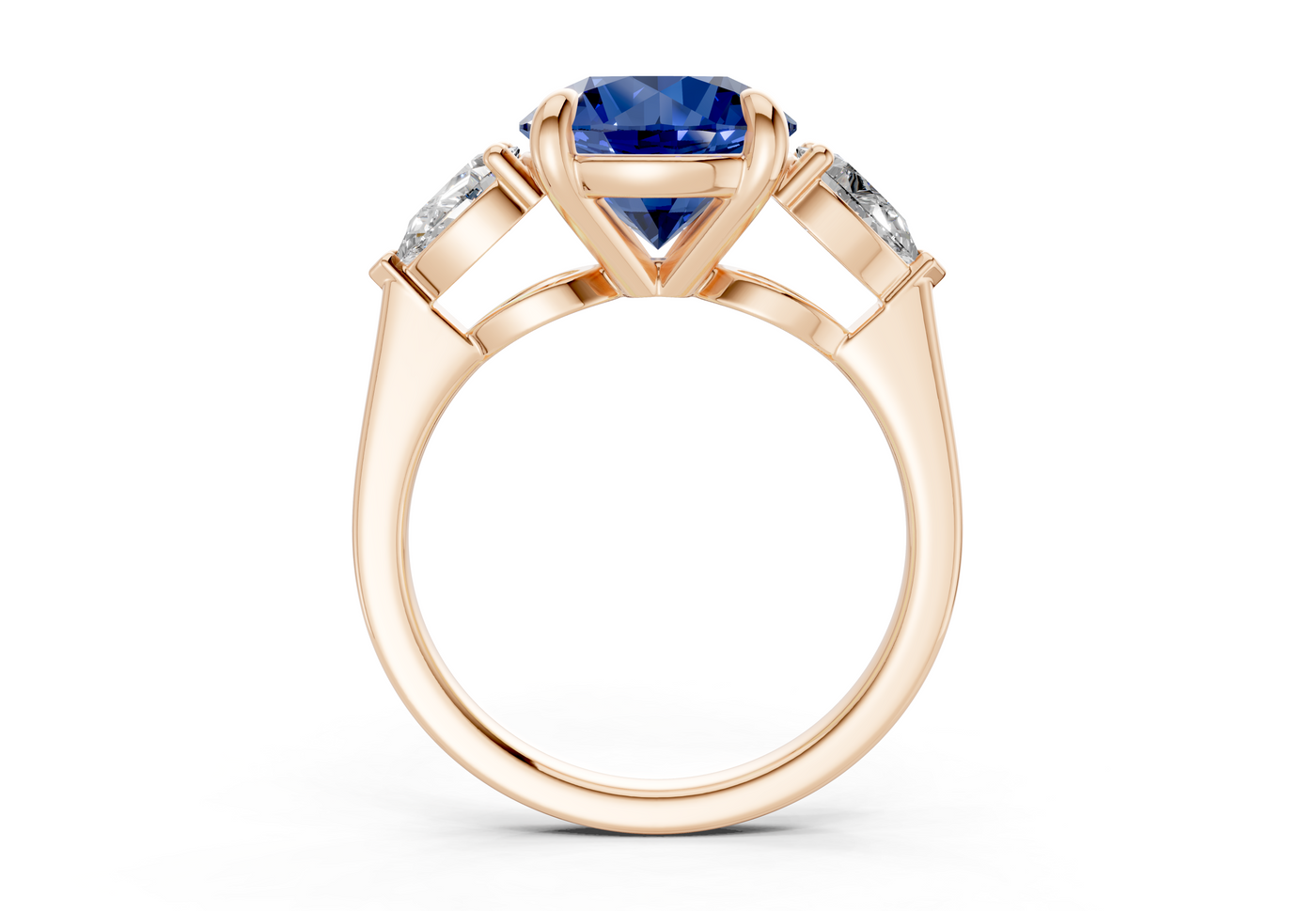 Vine Sapphire Gemstone Three Stone Round Cut 1.8mm Engagement Ring