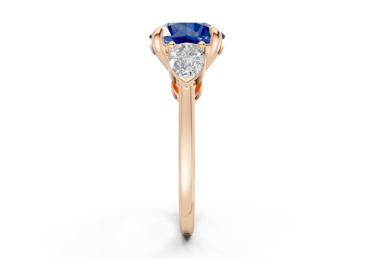 Vine Sapphire Gemstone Three Stone Round Cut 1.8mm Engagement Ring
