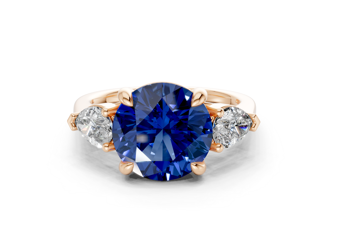 Vine Sapphire Gemstone Three Stone Round Cut 1.8mm Engagement Ring