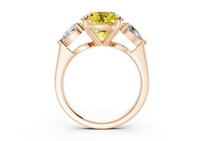 Vine Yellow Diamond Three Stone Round Cut 1.8mm Engagement Ring