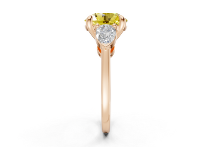 Vine Yellow Diamond Three Stone Round Cut 1.8mm Engagement Ring