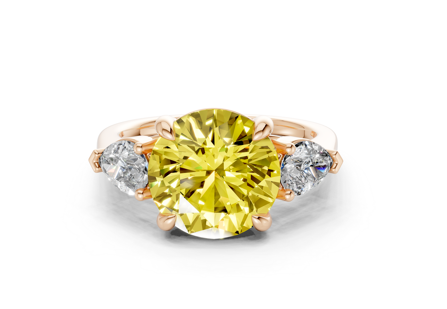 Vine Yellow Diamond Three Stone Round Cut 1.8mm Engagement Ring