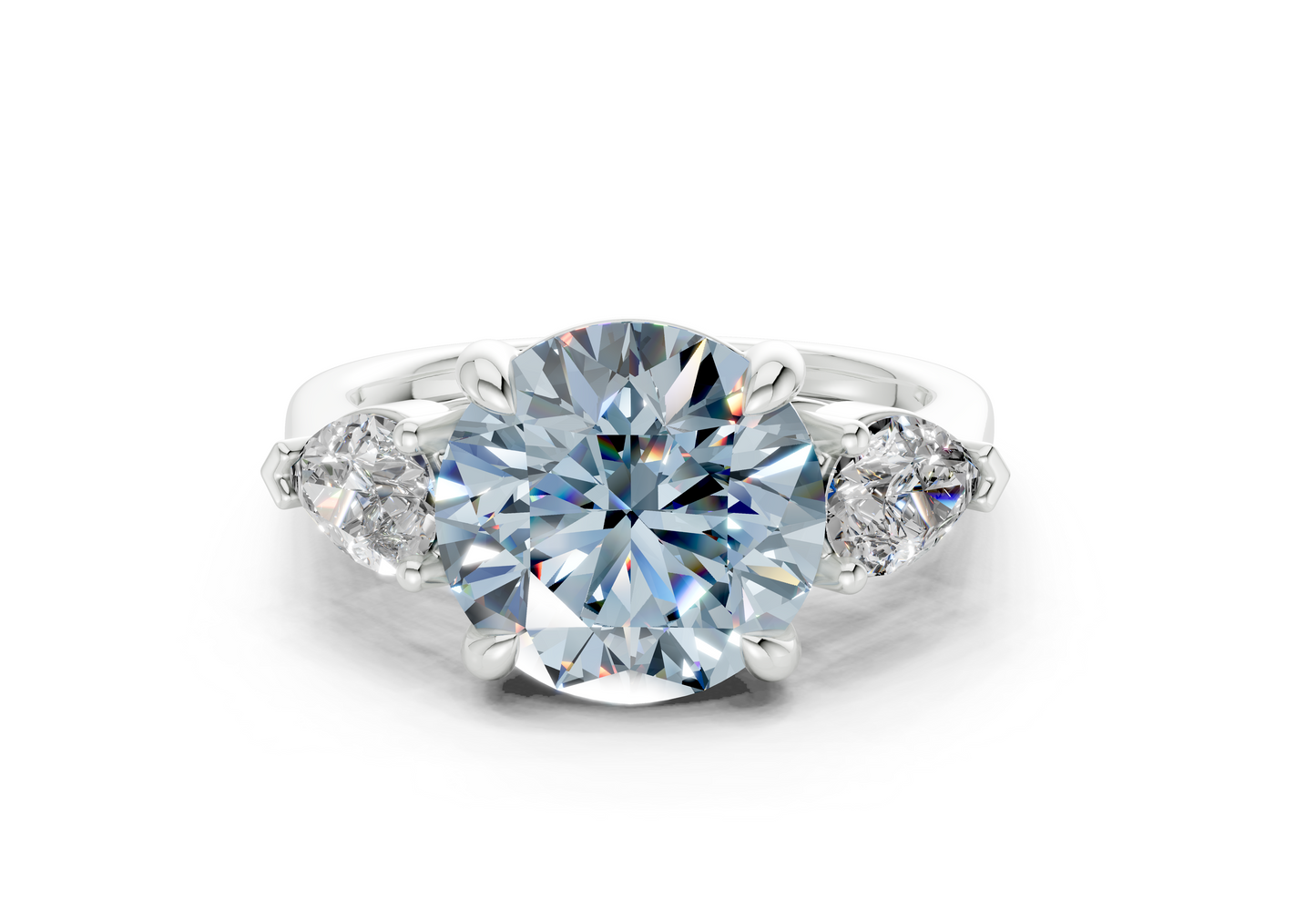 Vine Blue Diamond Three Stone Round Cut 1.8mm Engagement Ring