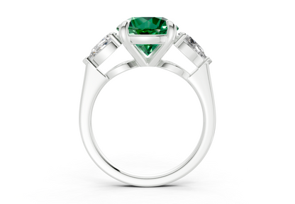 Vine Emerald Gemstone Three Stone Round Cut 1.8mm Engagement Ring
