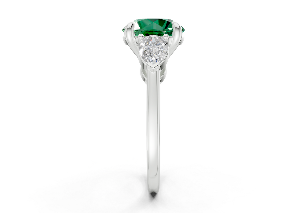 Vine Emerald Gemstone Three Stone Round Cut 1.8mm Engagement Ring
