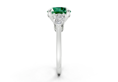 Vine Emerald Gemstone Three Stone Round Cut 1.8mm Engagement Ring