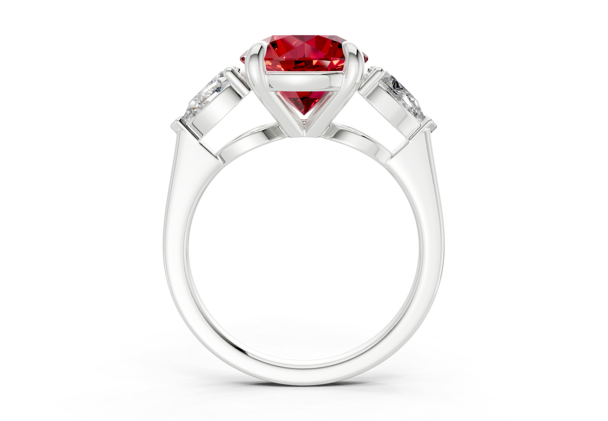 Vine Ruby Gemstone Three Stone Round Cut 1.8mm Engagement Ring