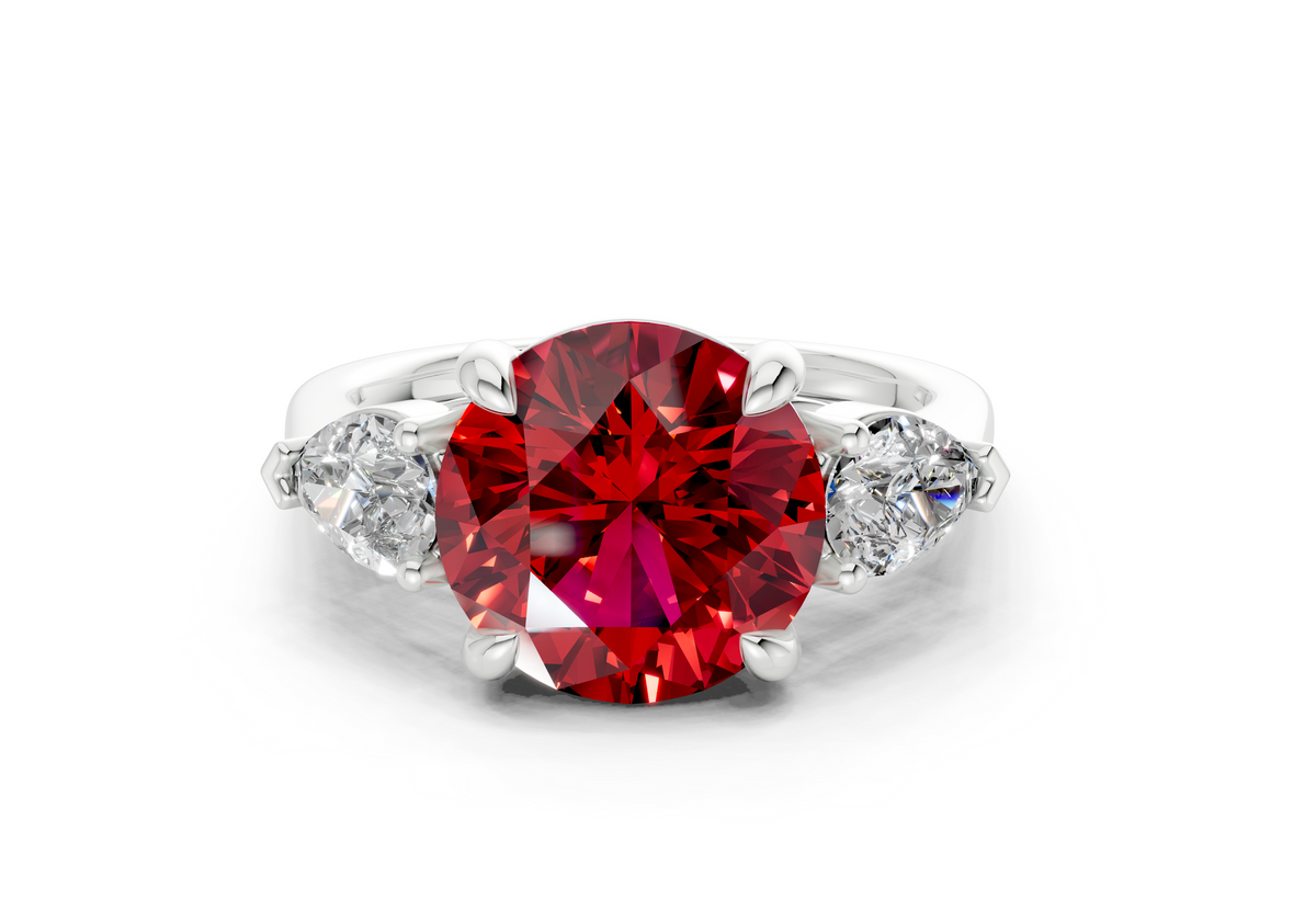 Vine Ruby Gemstone Three Stone Round Cut 1.8mm Engagement Ring