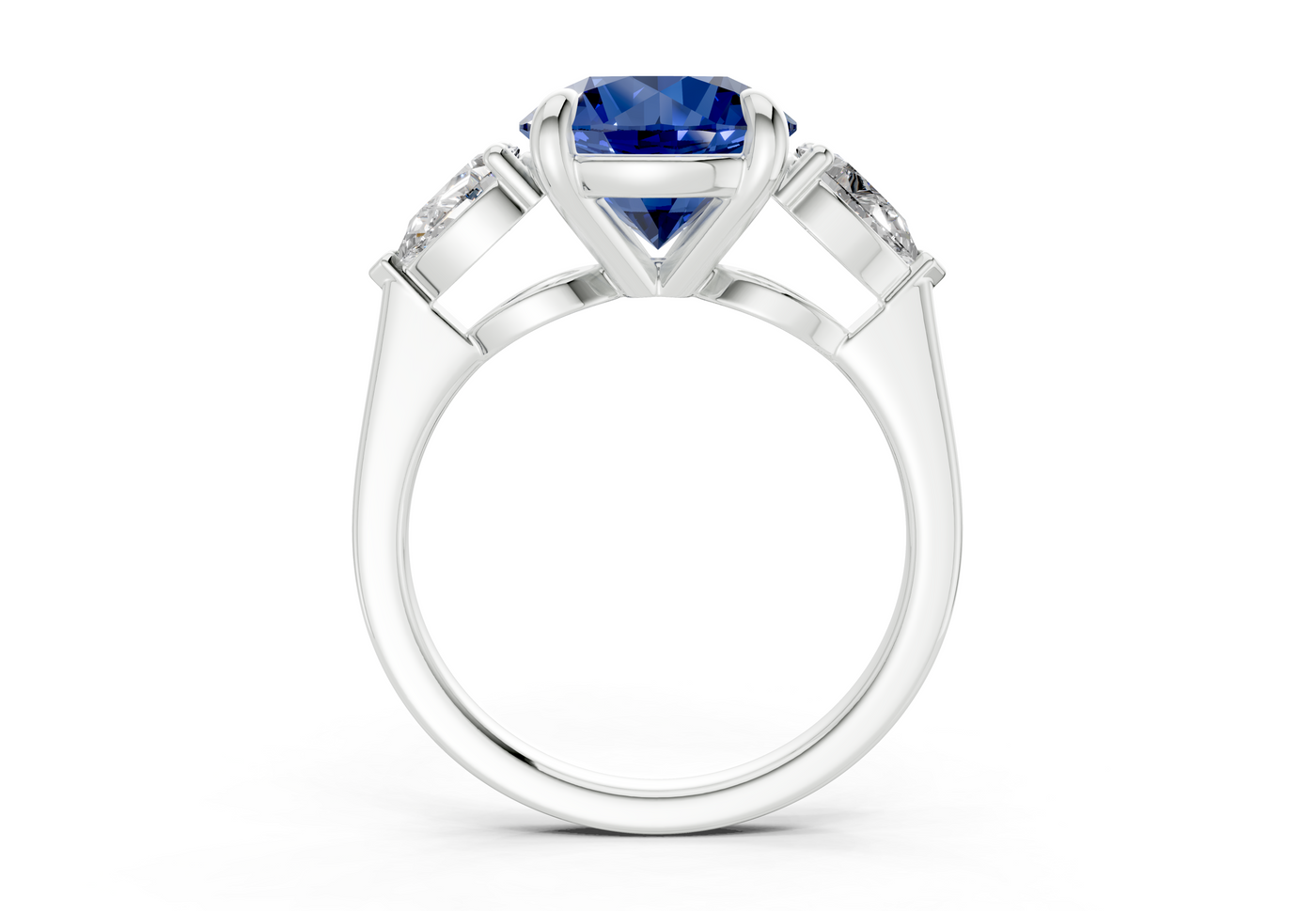 Vine Sapphire Gemstone Three Stone Round Cut 1.8mm Engagement Ring
