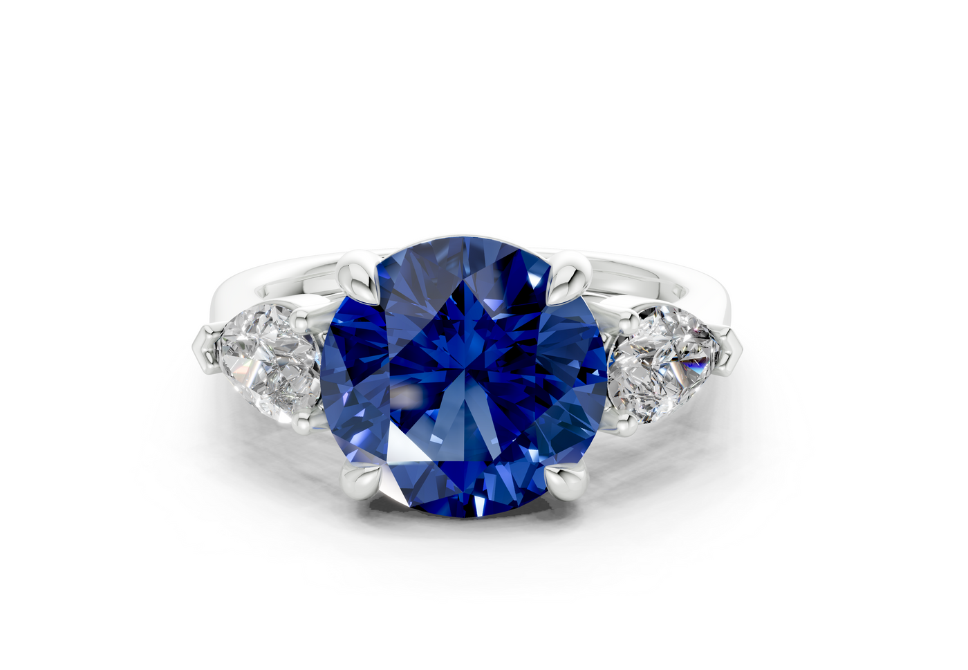 Vine Sapphire Gemstone Three Stone Round Cut 1.8mm Engagement Ring