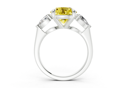 Vine Yellow Diamond Three Stone Round Cut 1.8mm Engagement Ring