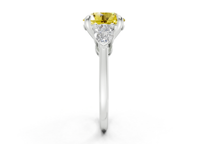 Vine Yellow Diamond Three Stone Round Cut 1.8mm Engagement Ring