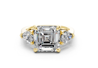 Vine Diamond Three Stone Asscher Cut 1.8mm Engagement Ring