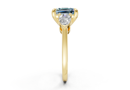 Vine Blue Diamond Three Stone Asscher Cut 1.8mm Engagement Ring