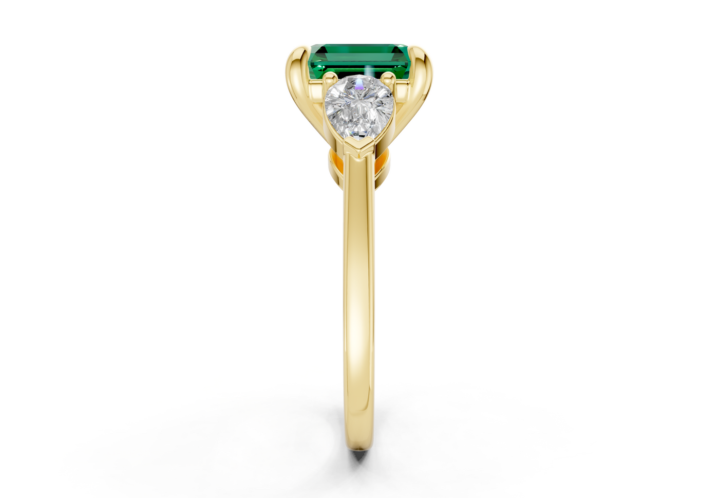 Vine Emerald Gemstone Three Stone Asscher Cut 1.8mm Engagement Ring