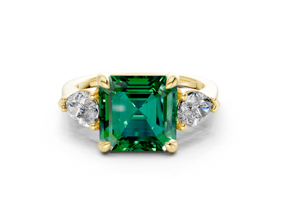 Vine Emerald Gemstone Three Stone Asscher Cut 1.8mm Engagement Ring
