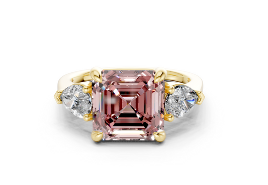 Vine Pink Diamond Three Stone Asscher Cut 1.8mm Engagement Ring