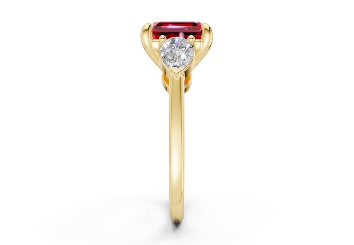 Vine Ruby Gemstone Three Stone Asscher Cut 1.8mm Engagement Ring