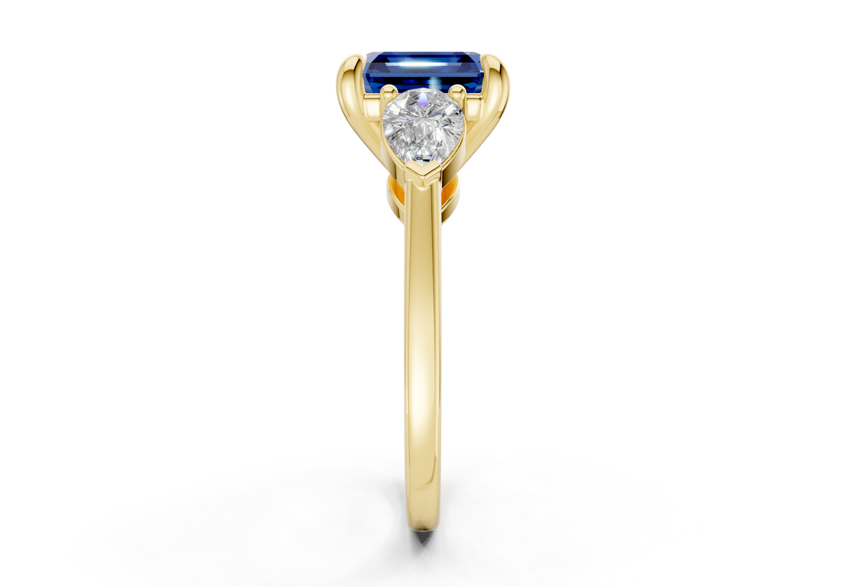 Vine Sapphire Gemstone Three Stone Asscher Cut 1.8mm Engagement Ring