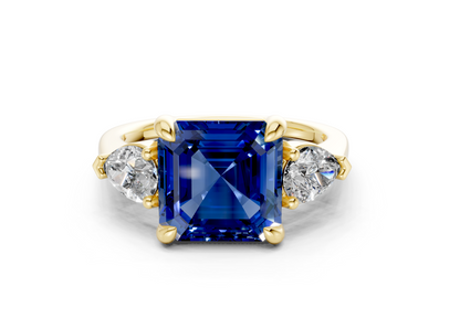 Vine Sapphire Gemstone Three Stone Asscher Cut 1.8mm Engagement Ring