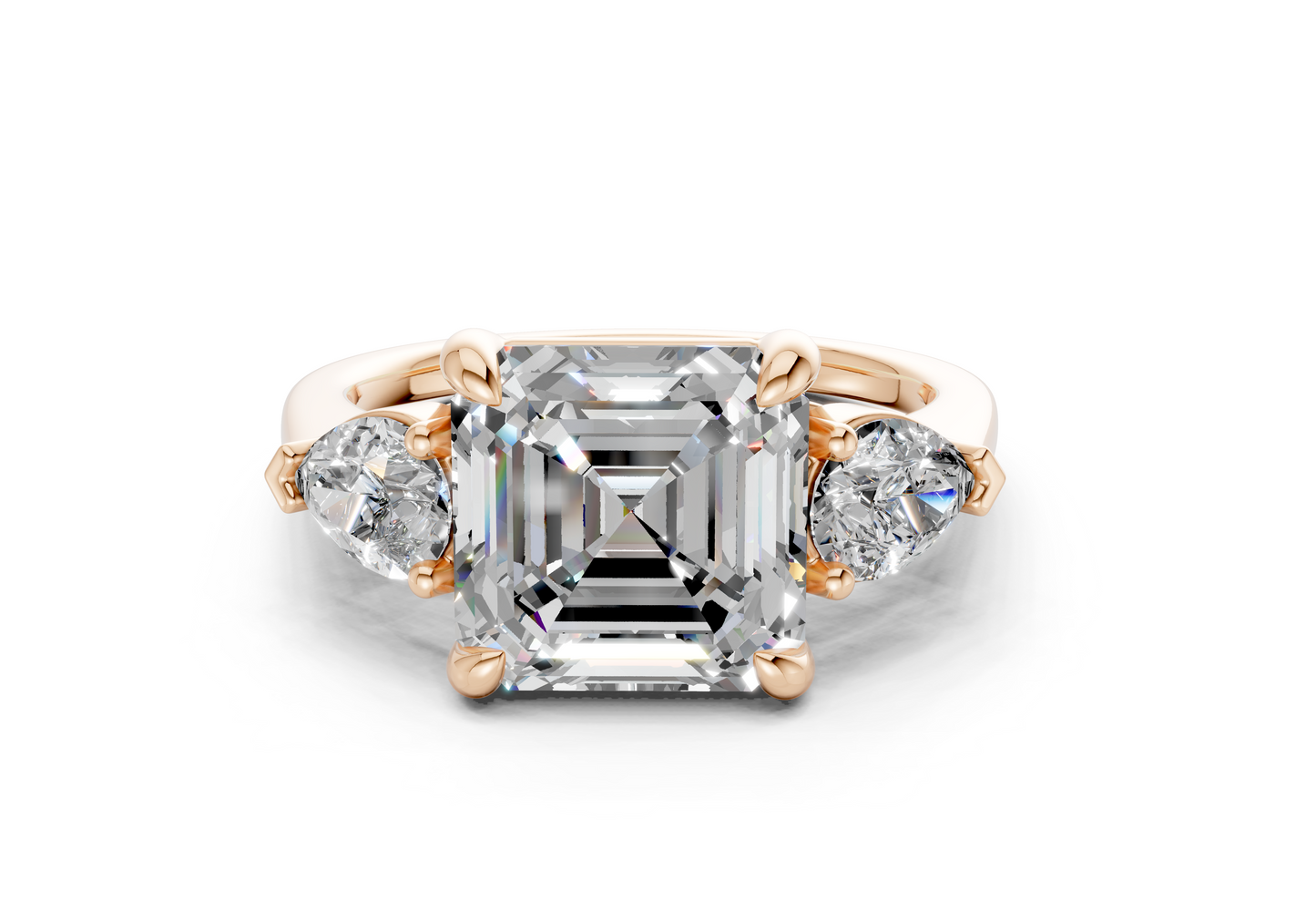 Vine Diamond Three Stone Asscher Cut 1.8mm Engagement Ring