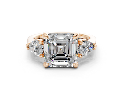 Vine Diamond Three Stone Asscher Cut 1.8mm Engagement Ring