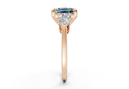 Vine Blue Diamond Three Stone Asscher Cut 1.8mm Engagement Ring